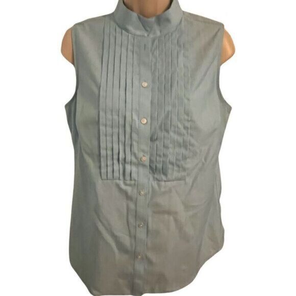 Talbots Gorgeous Cotton High Neck Sleeveless Blouse. Light Blue. Size 6 - Picture 1 of 6